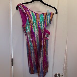 Multicolor Sequin One-Shoulder Dress